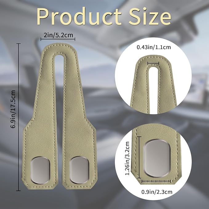Car Purse Hook, Car Seat Headrest Hooks, Beige Leather 4 Pack | Car Purse Holder Hooks, Universal Car Hangers Seat Back Organizer Storage, Double Metal Hooks for Grocery Purses and Bags - Image 2