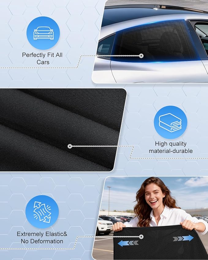 Car Window Shades(2 Pack)-Side Window Sun Shades, UV Protection Breathable Spandex Baby Window Covers, Universal Fit Most of Cars, Protect Privacy for Family-(31.5" x47.2), Black - Image 6