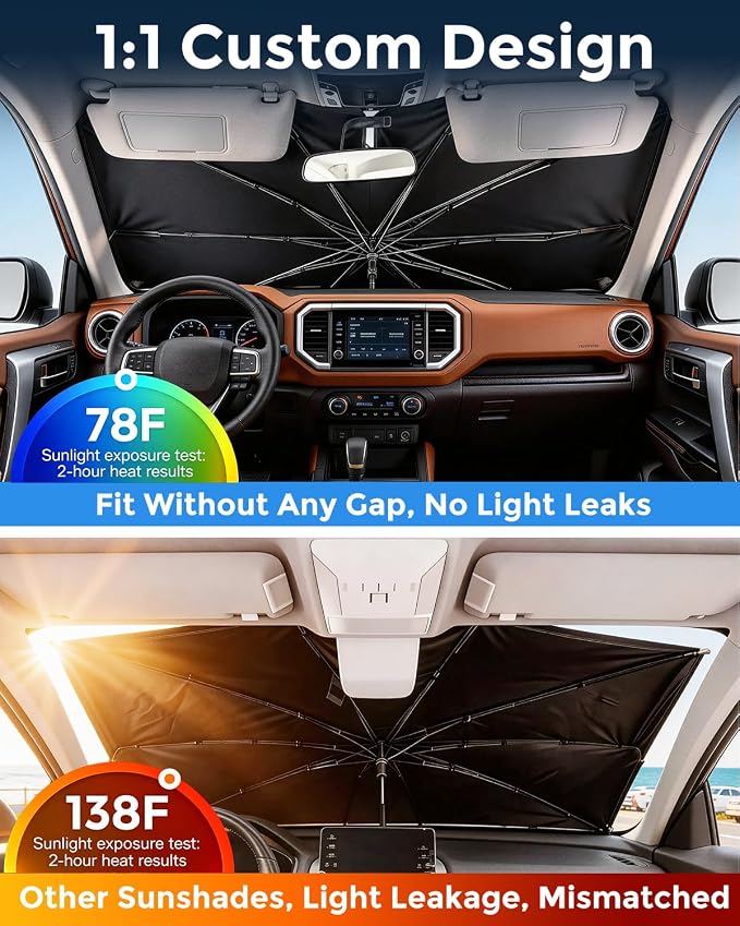 Weektic Truck Windshield Sun Shade Umbrella for 4runner Tacoma Colorado/Canyon - Double Thickened Ice Crystal Coating, Sun & Heat Protection, Keep Vehicle Cool & Protect Interior - Image 2