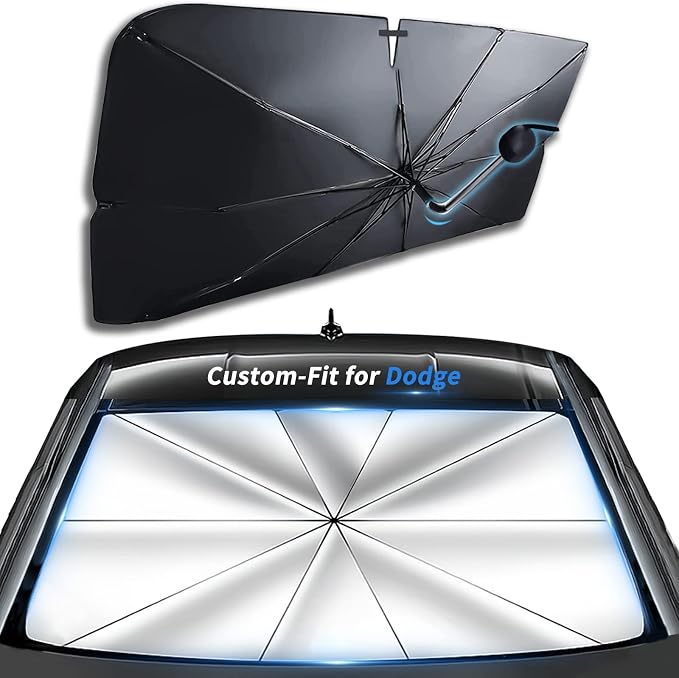 Custom-Fit for Dodge Windshield Sun Shade Umbrella, UV Block Car Front Window with 360°Rotation Bendable Handle, Designed for Dodge Accessories (for Dodge Caravan) by Sawuaa