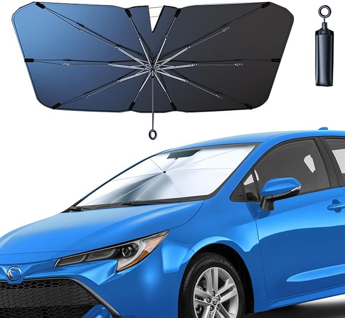 JDDRY Car Front Windshield Sun Shade with Pull Cord, Umbrella Sun Shade for Windshield, 2024 Sun Shades Cover for Small Car/Sedan/Compact SUV (140x74cm) by JDDRYCarAccessories