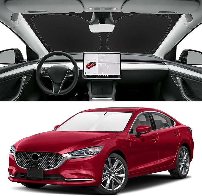 Custom Fit Windshield Sun Shade for Mazda 6 2014-2021 | Blocks UV Rays and Sun Heat, Helps Reduce Interior Temperature, Protects Dashboard from Fading, Folds Easily for Storage by SLOGENTO