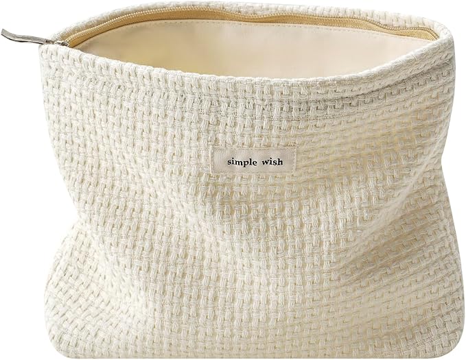 RSRSLEII Woven Travel Makeup Bag, Cute Travel Toiletry Bag(07White Weaving | Aesthetic Portable Cosmetic Bag with Canvas Lining, Coquette Makeup Pouch, Skincare Bag Car Storage Bag for Women and Girls by RSRSLEII