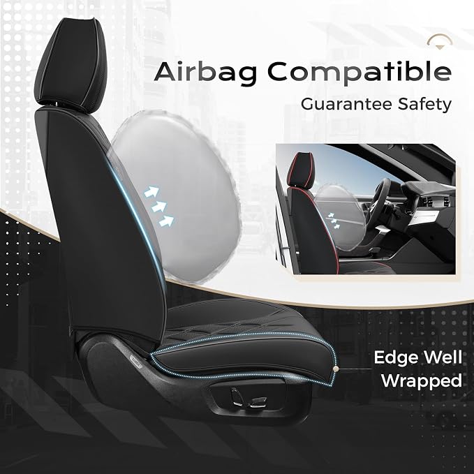 Coverado Car Seat Covers Full Set, Seat Covers for Cars, Front Seat Covers and Back Seat Cover Waterproof Leather Automotive Seat Cover, Universal Car Interior Protectors Cushion for Most Cars - Image 3