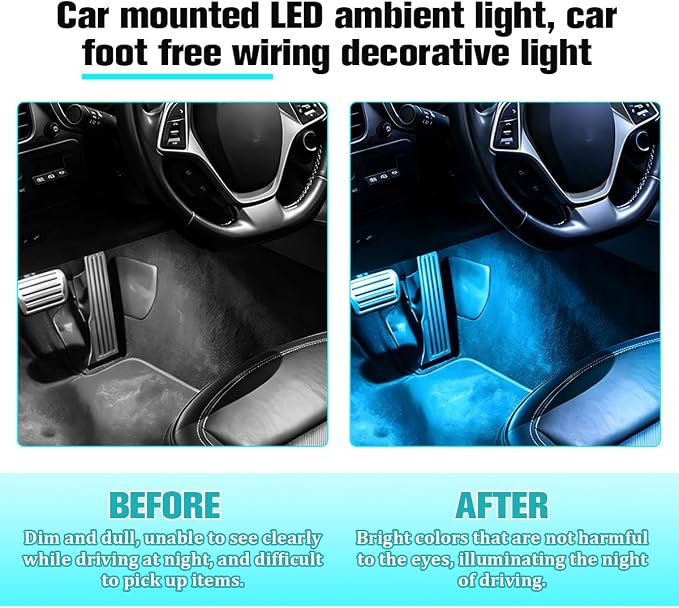 Car Interior LED Light, 4-in-1 USB Port Vehicle Under Dash Ambient Neon Lighting with Music Sync Mode, Automotive Inside Foot Well Atmosphere Lamp, Universal for SUV Van Truck - Image 5