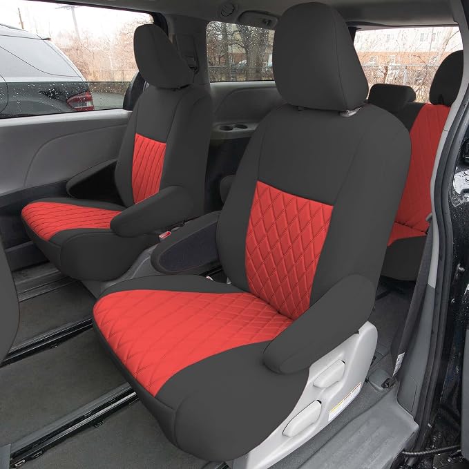 FH Group Custom Fit Car Seat Covers Specifically Made for 2011-2020 Toyota Sienna 7 Seater with Ultraflex Neoprene Water Resistant Automotive Seat Covers - 2nd Row Red - Image 4