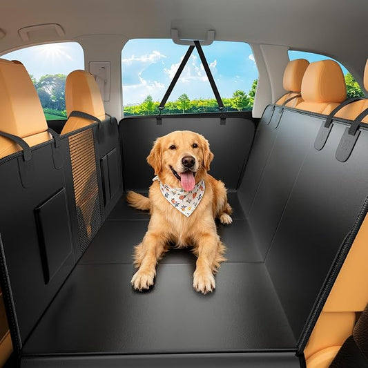 XL Hard Bottom Dog Car Seat Cover, 58"×69", Waterproof PU Leather | Stable Hard Bottom Support for Comfortable Rides with Large Dogs by JKLESADirect
