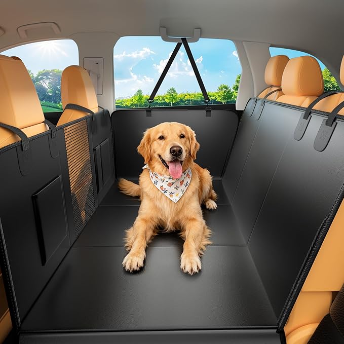Hard Bottom Dog Car Seat Cover, 52"×65", Waterproof PU Leather | Stable Hard Bottom Support for Comfortable Rides with Large Dogs by JKLESADirect
