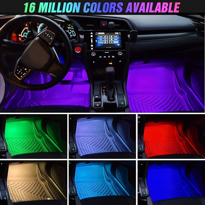Nilight 4PCS USB Car Interior Lights RGB App and Button Control | 5V DC Multi Color Music Car Neon Accent Light Strips Under Dash Lighting Kit with Sound Active Function - Image 7