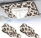 2 Pcs Sunglass Holder and 1Pcs Car Tissue Holder for Car,Magnetic Leather Sunglasses Holder Car Sun Visor Glasses Hanger Clip,Car Interior Accessories for Women(Light Brown Leopard Print) by JINGSEN