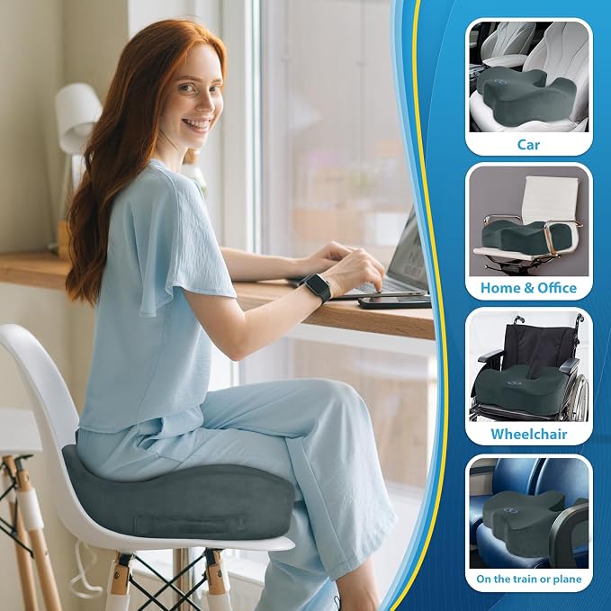 BlissTrends Thick Seat Cushion for Office Chair & Car Seat, XL, DarkGreen | Memory Foam with Removable Cover, Ergonomic Tailbone & Sciatica Support for Pressure Relief and Long Sitting, 3.9" Thick - Image 6