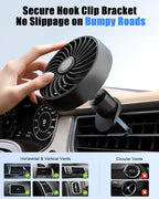 USB Car Vent Fan, 3-Speed Quiet Brushless Hook Mount Air Circulator | 5V 360°rotatable clip-on fans,mini soft airflow for driver, fits car/truck/SUV/Van/RV, plug in auto fan non-rechargeable - Image 4