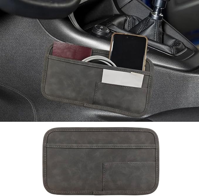 Car Seat Side Pocket Organizer, Suede Auto Door Storage Pouch, Mini Self-Adhesive Car Console Organizer, Universal Vehicle Cell Phone Holder for Key, Pen, Sunglasses(Gray) by Unknown