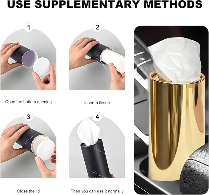 4 PCS Car Tissue Holder, Refillable Round Napkins Containers with Papers Inside, Convenient Travel Tissue Tubes Facial Paper Towel Cylinders for Vehicle Cup Holders (Golden) - Image 5