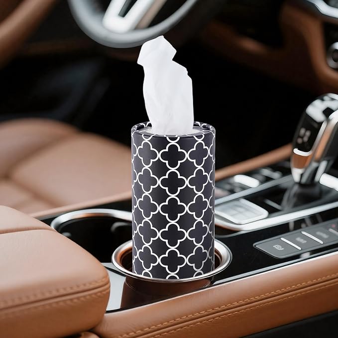 Geometric Car Tissues Cylinder, 8 Pack Black and White Round Tissue Box for Car Cup Holder, 2 Ply 50 Count Facial Tissues Tube for Console Travel, Modern Pattern Car Accessories - Image 2