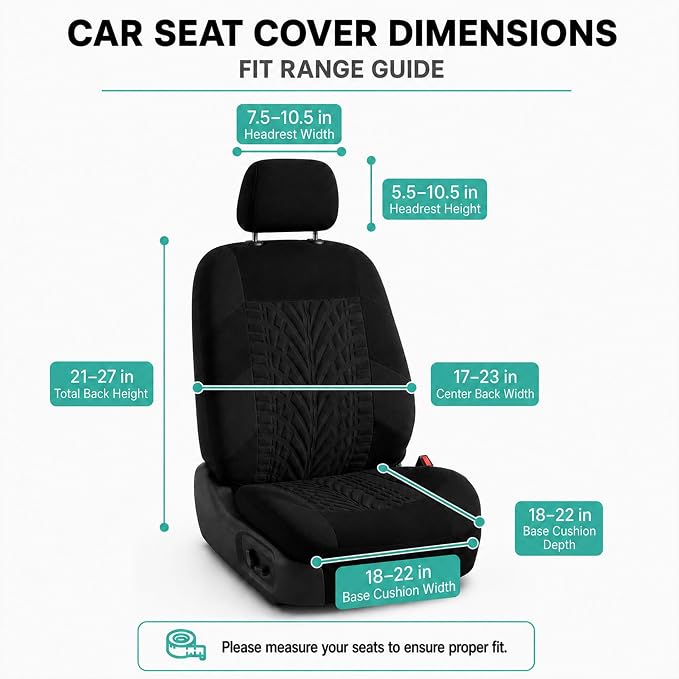 FH Group Front Set Travel Master Car Seat Covers - Covers for Low Back Car Seats with Removable Headrest, Universal Fit, Automotive Seat Cover, Airbag Compatible Car Seat Cover for SUV, Sedan Black - Image 8