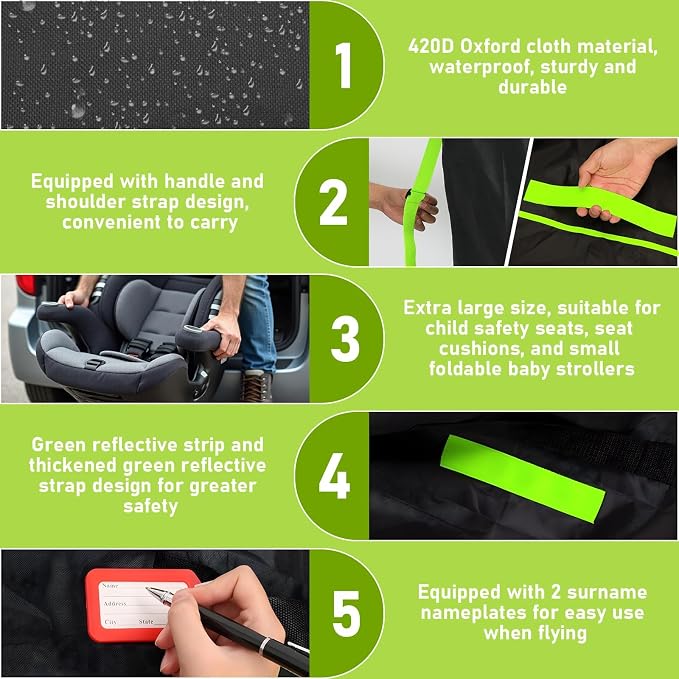 Car Seat Bags For Airplane Travel | Gate Check Bag, Durable Travel Bag with Thickened Shoulder Straps and 2pcs Luggage Tags For Airplane - Image 3