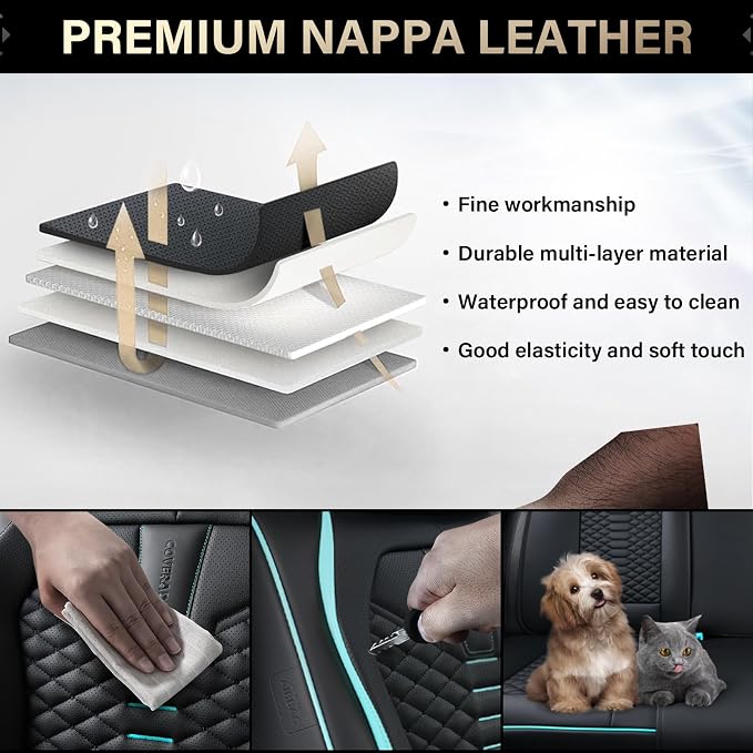 Coverado Seat Covers, Car Seat Cover Front Seats, 2 Pack Universal Seat Covers for Cars, Nappa Leather Waterproof Seat Cover, Car Seat Protectors, Front Seat Cover Fit for Most Cars, Black&Blue - Image 4