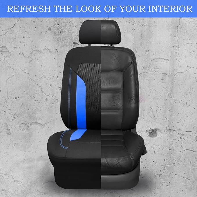 CAR PASS 3D Air Mesh Car Seat Covers Full Set, Breathable Sporty Rear Bench with Zipper for Armrest Box Universal Fit 95% Automotive SUV,Truck,Sedan Interior Cute Women Airbag Compatible, Black Blue - Image 4