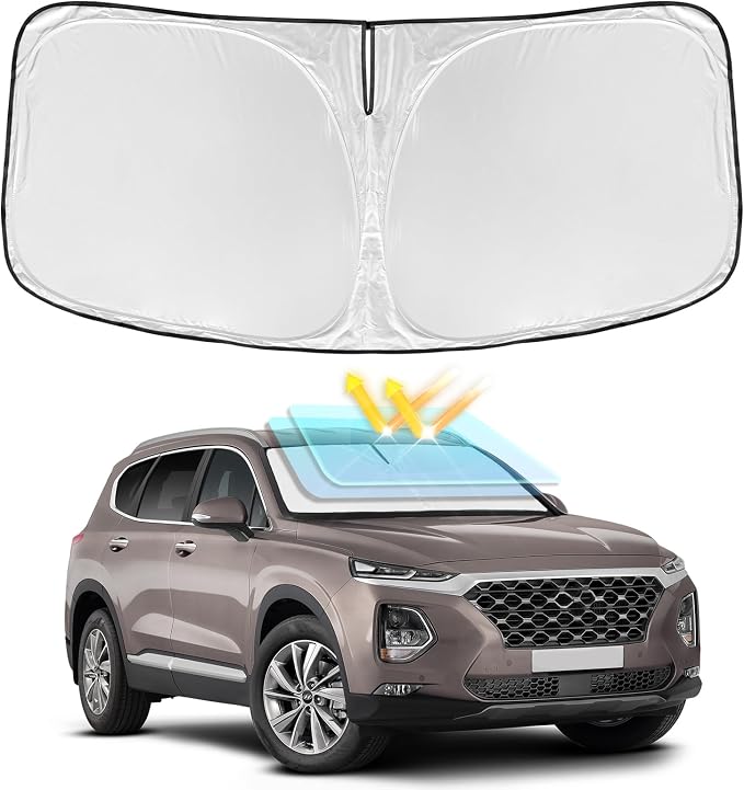 for Hyundai Santa Fe 2019-2023 Windshield Sun Shade - 4 Layers Car Sunshade | Front Windows Shade Cover Custom Fit Santa Fe Sun Visor 250T Retractable Shade Blocks UV Rays Car Accessories by ZOIBVCARSUNSHADE