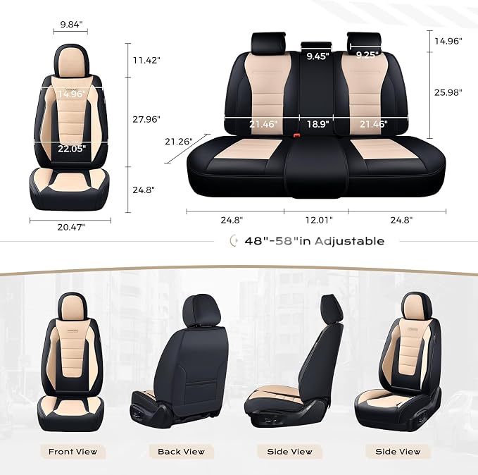 Coverado Car Seat Covers Front, Seat Covers for Cars, Waterproof 2-Pack Car Seat Cushions, Leather Carseat Seat Protectors, Universal Seat Covers Fit for Most Sedans SUV Pick-up Trucks(Black&Beige) - Image 4