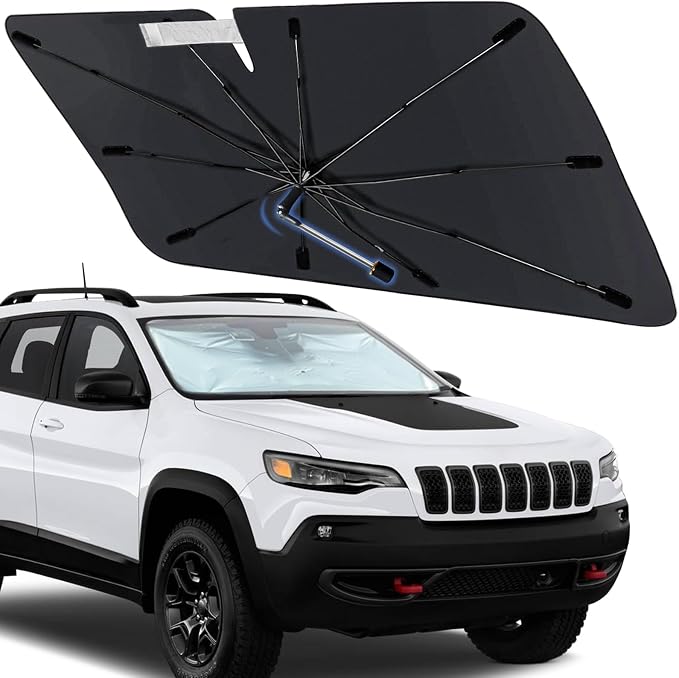 Windshield Sun Shade Umbrella for Jeep Cherokee 2011-2025 Front Windows | Foldable Car Sunshade with 360° Rotating Shaft, Custom fit Cherokee Sun Visor Shield for UV Blocking and Heat Insulation by Visufy