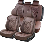 Coverado Car Seat Covers Full Set, Luxury Faux Leather Waterproof Seat Cover, Front and Back Car Seat Protector, Universal 5 Seat Leather Seat Cushion, Carseat Cover Fit Most Cars, Coffee by COVERADOAUTO