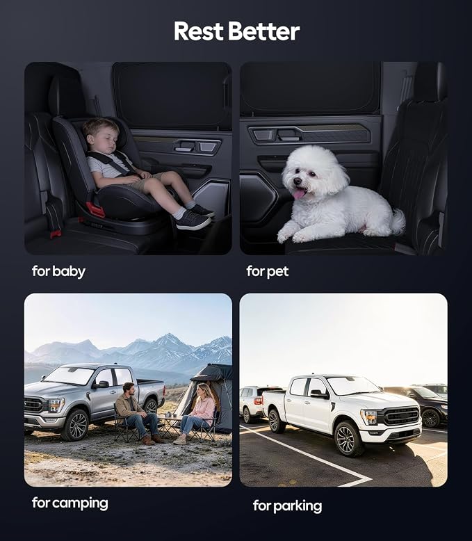 Wigoo 2026 6PC Full Set Window Sunshade for Ford F150 4Doors 2021-2026 | 7-Layer Cooler & Blacker, Ice-Crystal Tech, Full Set Shades With Windshield for Sun Block, Camping Accessories - Image 8