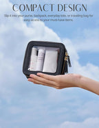 Small Clear Makeup Bag for Purse, Travel Cosmetic Case, Black, Mini | Waterproof PU Leather, Transparent Square Make Up Pouch with Zipper, Tiny Toiletry Organizer Bag for Women Car Essentials Bag - Image 5