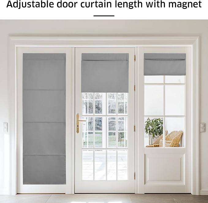 NICETOWN Silver Grey Magetic Blackout Roman Shade, No Drill Door Blinds | Thermal Insulated, Privacy Shades for Bedroom, No Tools Roll Shade, French Front Door Window Cover, 35 x 64 inches Long - Image 5