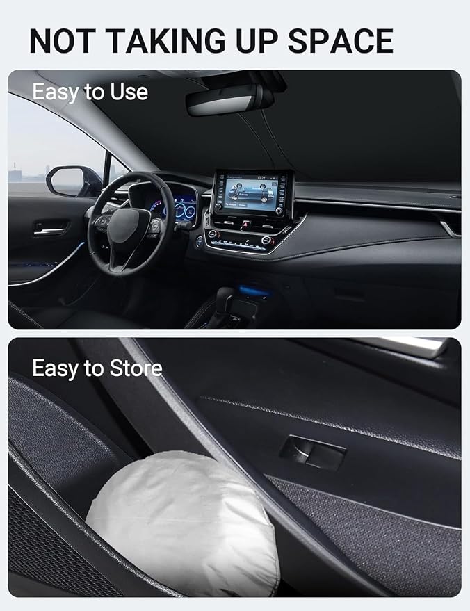 Proadsy Custom Fit Car Windshield Sun Shade for 2019-2025 Toyota Corolla | 240T Heat Shield, Drops Temp 54°F, Blocks 99% UV, Prevents Dashboard Cracking, Summer Parking & Beach Trips, Easy Twist-Fold - Image 9