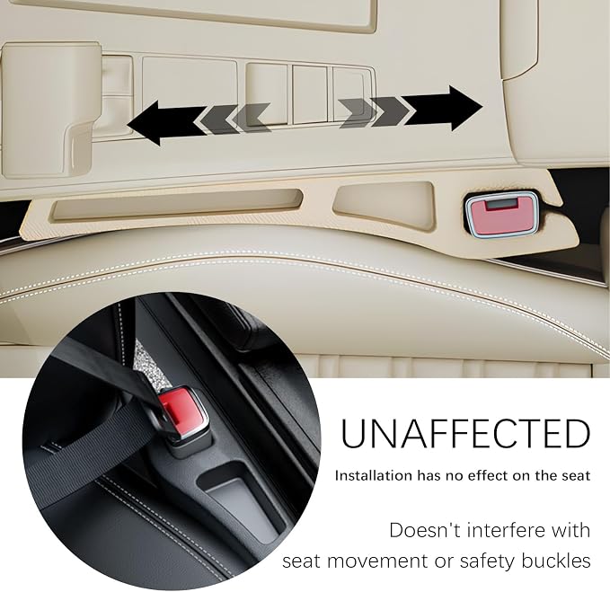 2PCS Car Seat Gap Filler Organizer,2 in 1 Car Gap Filler (Beige) | Multifunctional Design,Fill and Storage Function for Storing Phones Keys Cards,No Drop Seat Guard for Cars Suvs Trucks - Image 4