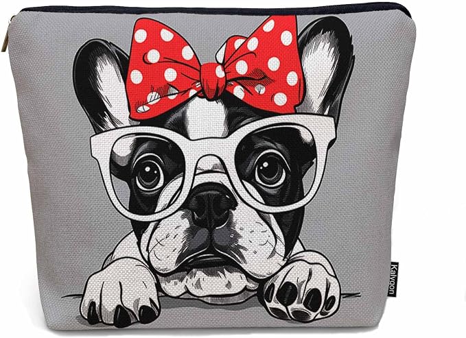 Makeup Bag French Bulldog Makeup Bags For Purse Pouch, Cute Puppy Bulldog Glasses Travel Toiletry Bag Cosmetic Bag Makeup Bags Flax Makeup Organizer Bag Pencil Pouch For Man Woman, Gray by Unknown