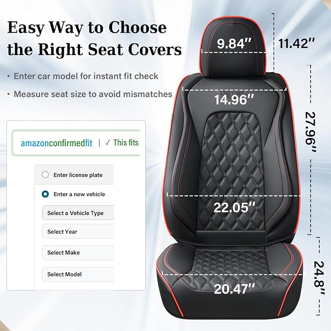 Coverado Front Seat Covers, Wear-Resistant Stain-Proof Cushions, Universal Fit for Most Vehicles, Waterproof Car Seat Protectors, Automotive Seat Covers-Red & Black Line Design - Image 6