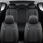 MINGBRON Leather Car Seat Covers 5 Pieces, Full Set Universal Seat Covers for Cars, Waterproof Nappa Leather Auto Seat Protectors, Black Car Seat Cover Most Sedans SUV Pick-up Truck Black&BeigeLine - Image 4