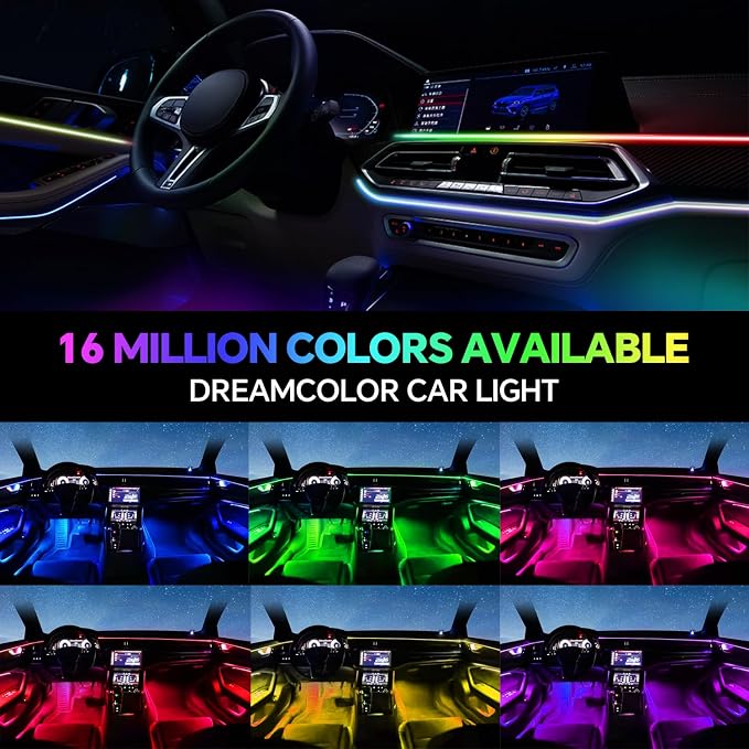 Dream Color Acrylic Interior Car Ambient Light Kit, Bphuny 22 in 1 593 LEDs Fiber Optic Multiple Modes Decoration Atmosphere Lights with Music Dynamic Rainbow Rhythm, RGB Neon Lights for All Cars - Image 6