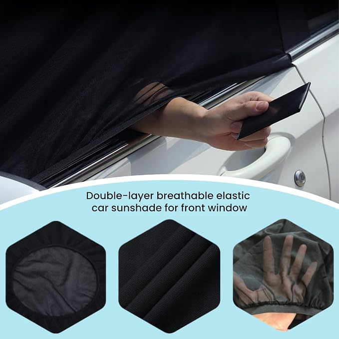 2 Pack 21''x40'' Car Front Side Window Screen Mesh Shades for Camping | Breathable Mesh Car Window Sunshade for SUVs Cars UV-Protection Car Camping Overnight Sleeping Car Window Shade for Baby - Image 5