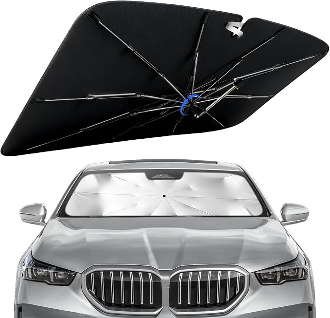 Windshield Sun Shade for BMW 5 Series 2018-2026 with 360° Rotating Shaft | Custom Fit Umbrella Sunshade for UV Blocking, Interior Heat Protection, Easy Storage, UPF 50+ Cool Windshield Cover by Lonyaqui