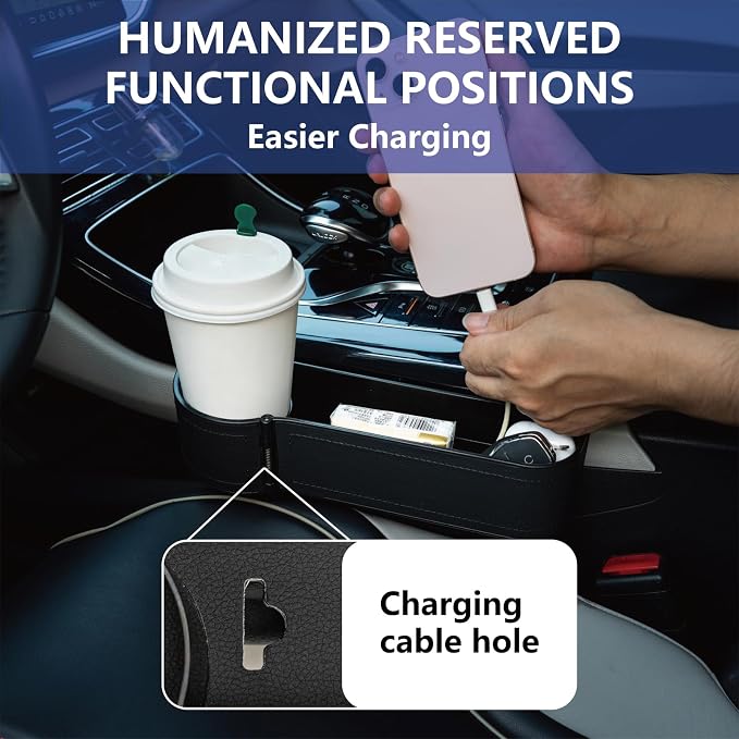 Car Seat Gap Filler Organizer,2 Pack Car Leather Cup Holder Gap Bag,Car Seat Storage Box with Cup Holder Expander,Car Organizer Front Seat for Holding Phone, Glasses, Keys, Cards (Black) - Image 6