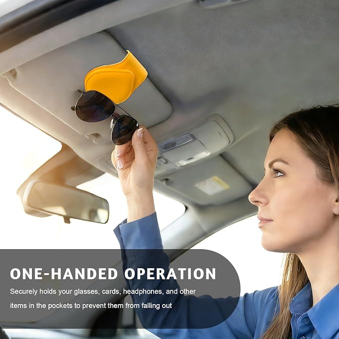 Magnetic Sunglass Holder for Car Visor, Leather Vehicle Sunglass Hanger Clamp Card Holder with Magnet, Universal Eyeglass Clamp Visor Ticket Organizer for Cars Trucks SUVs (Yellow) - Image 4
