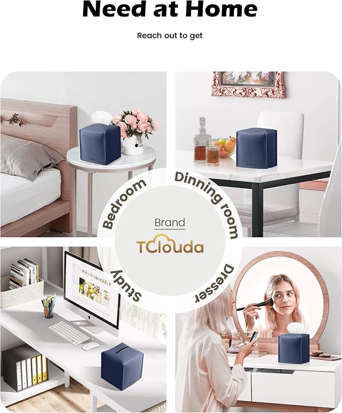Tissue Box Cover for PU Leather, Modern Simple Solid Color Holder Square Tissue Bag, Ideal for Bathrooms,Office,Car,Outdoor Tent,Dining Table,5"X5"X5", Double Navy Blue - Image 4