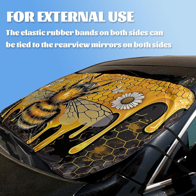 Cute Honey Queen Bee Windshield Sunshade, Playful Bee Pattern, Universal Fit for Car, SUV, Truck, 59" L x 31.5" W - Image 3