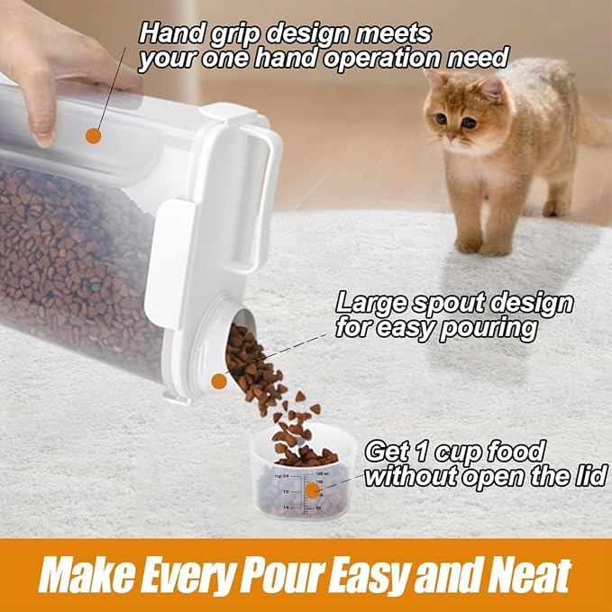 Dog Cat Food Storage Container with Cup (White, 5L) | Pet Food Pourable Container Airtight with Large Spout, BPA-Free Plastic Food Dispenser for Pet Food, Bird Seed, Rice, Flour - Image 4