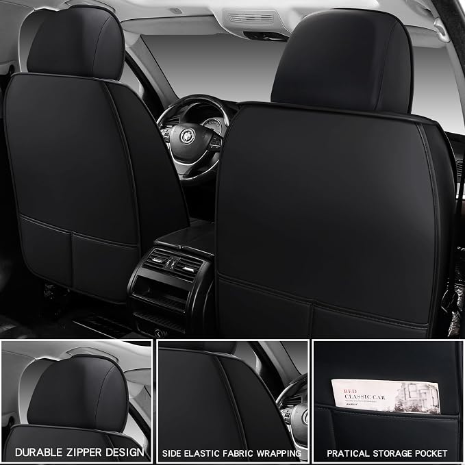 MINGBRON Leather Car Seat Covers Full Set, Universal Faux Leather Car Seat Covers 5 Seats, Automotive Seat Covers for Most Sedans SUVs Trucks, Front and Rear Seat Covers - Image 8