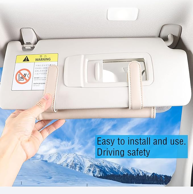 YVPSI Car Tissue Holder Sun Visor Napkin Holder with Tissue (Beige) | Refill Car Mask Holder PU Leather Tissue Box Tissue Box Holder Hanging Tissue Holder Mask Dispenser for Car - Image 4
