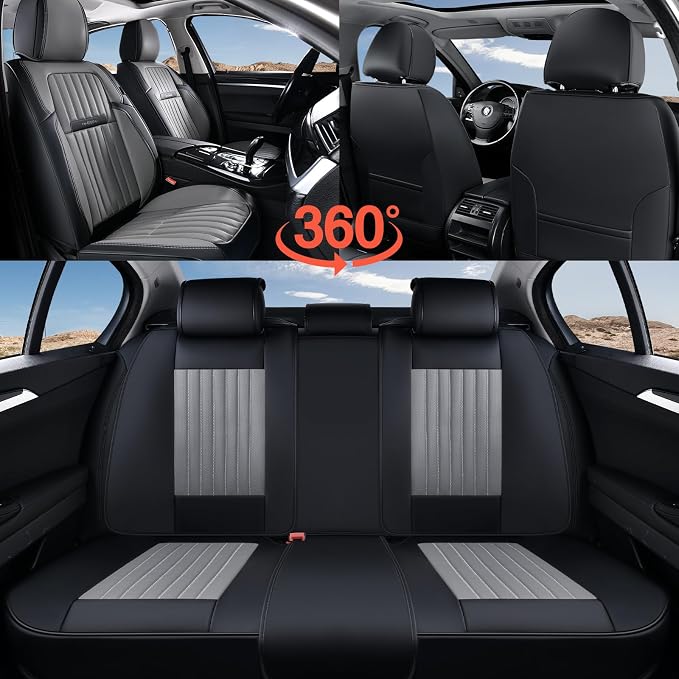 Coverado Car Seat Covers Front Seats, Seat Covers for Cars, Car Seat Protector, 2-Pack Car Seat Cushion Nappa Leather, Waterproof Seat Covers Carseat Cover Universal Fit for Most Cars(Black&Gray) - Image 8