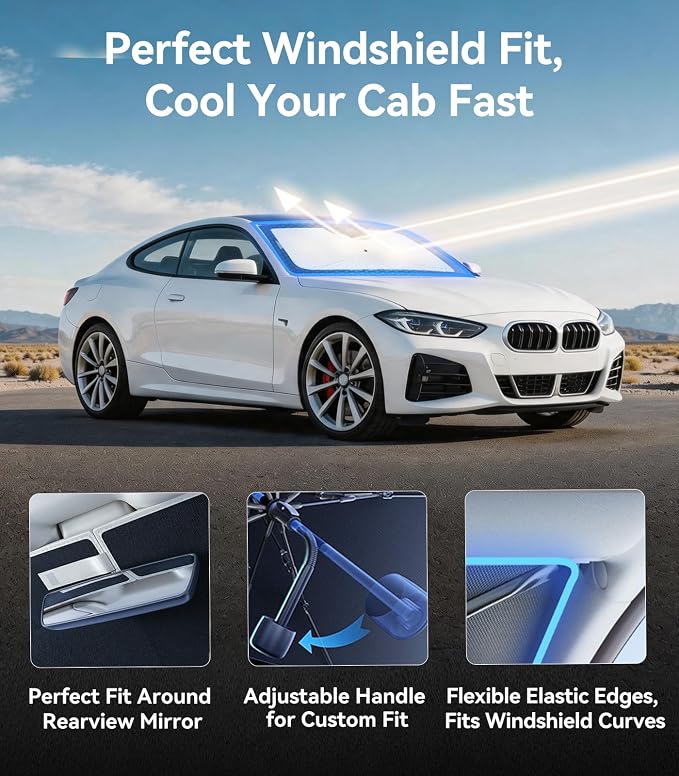 Nmoiss [Vinyl Coating Heat Shield] Windshield Sun Shade Umbrella Custom for BMW 3-4-5-Series, Protect Car from Sun Rays & Heat Damage Keep Cool and Protect Interior - Image 5