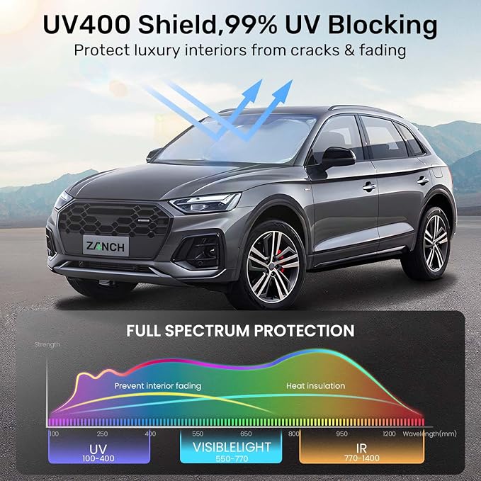 2026 Upgraded Zanch Windshield Sun Shade for Sedan, SUV, 59''x29'' | UV Protection & Heat Reduction, Light-Blocking, Heavy-Duty, Easy to Store&Setup, Keep Interiors Cool, Sun Shield for Parking - Image 3