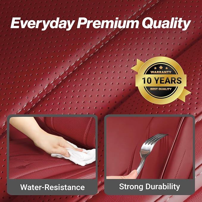 Coverland Custom SUV Car Seat Covers for 2015-2019 Subaru Outback | Premium Waterproof Faux Leather Non-Slip Memory Foam Airbag Compatible Custom Fit Interior Protector [Rear Seat-Wine Red] - Image 4