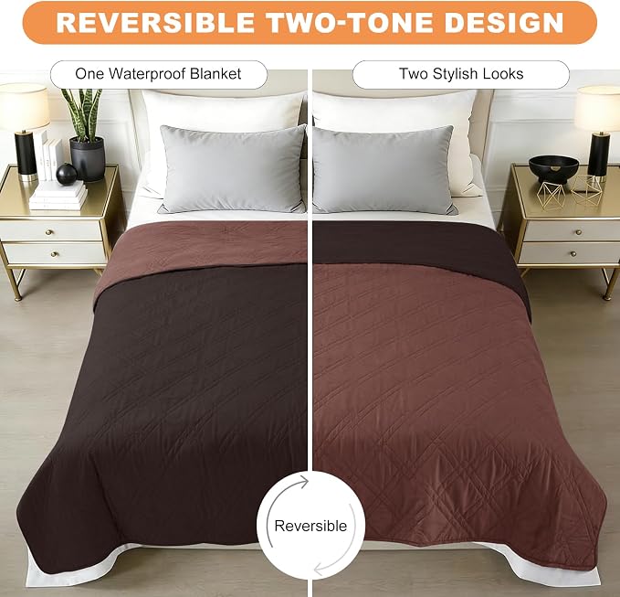 100% Waterproof Washable Dog Blanket，Chocolate+Coffee 52"x82" | ,7-Layer Reversible Couch Covers for Dogs Met for Sofa Furniture Car Camping - Image 3